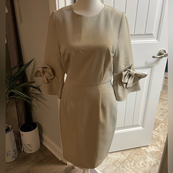 Esley Elegant Tan Dress with Bow Sleeves (Small) - Picture 1 of 5